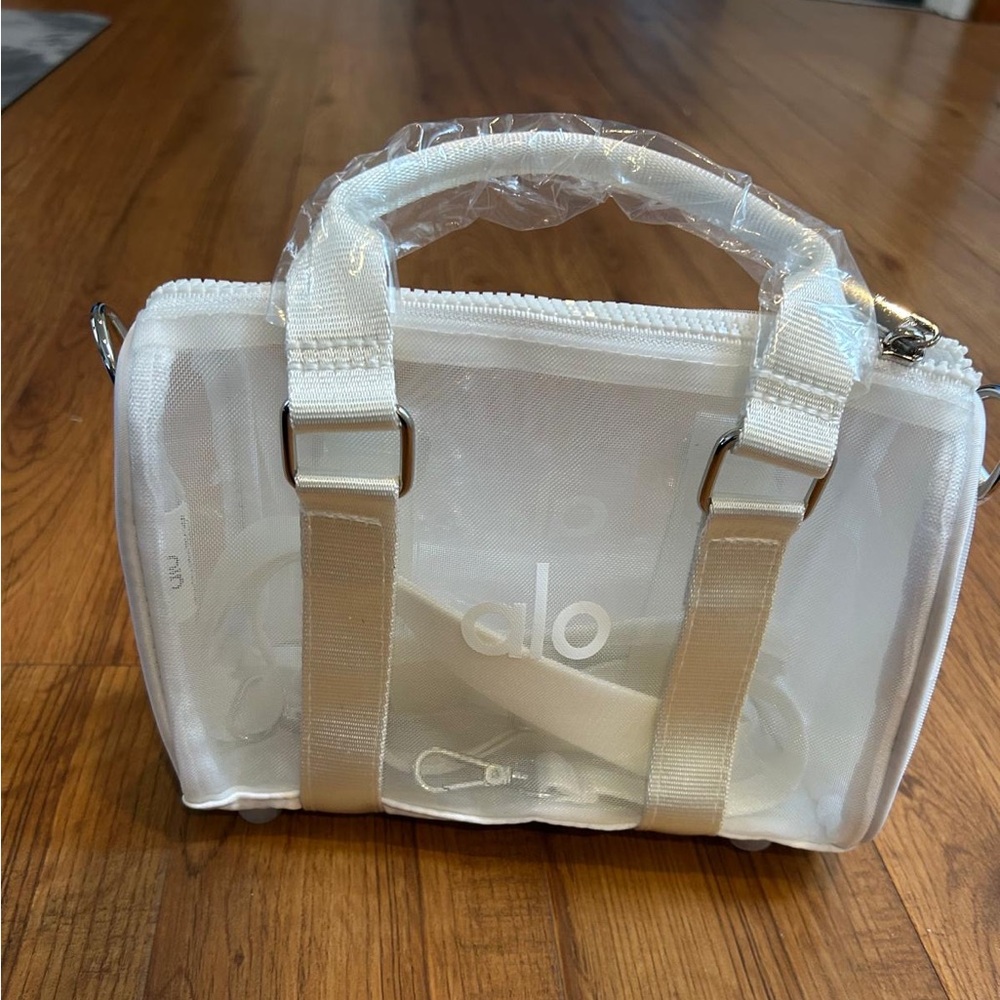 Super mini white sheer duffle bag alo BN